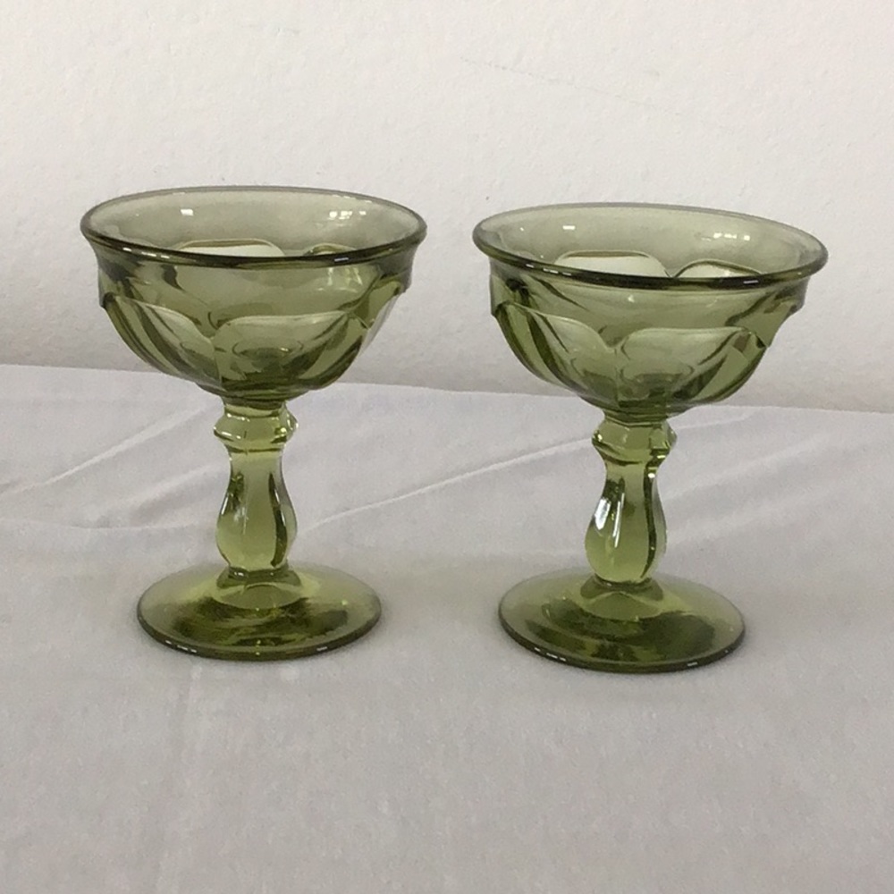 Vintage Green Champagne Glasses/ Vintage Dessert Glasses/ Vintage Barware.